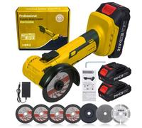 VISLONE Amoladora angular inalámbrica, mini amoladora angular sin escobillas, 19000 RPM,2 x 2000 mAh baterías con 7 muelas para decoración del hogar, ranurado de paneles de pared y corte de suelos.