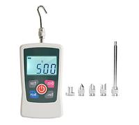 VISLONE Medidor de fuerza digital de 500 N/50 kg/110 libras/175 onzas, unidad de medidor de fuerza de empuje y tracción conmutable, mini dinamómetro retroiluminado con 6 cabezales de fijación, caja de