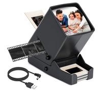 Visor de películas y diapositivas de 35 mm para diapositivas antiguas, película negativa/positiva, portátil, con iluminación LED, visor de escritorio de 3 aumentos con cable de alimentación USB o