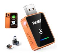 Visoud Adaptador inalámbrico CarPlay y Android Auto 2026, interruptor de un solo clic, reconexión automática 3s, chip A9, Bluetooth 6.0, WiFi de 5.8 GHz, Plug & Play, con cables USB-C y en ángulo