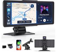 Visoud Pantalla portátil Apple Carplay de 9 pulgadas para coche con cámara de salpicadero 2K y cámara de respaldo 1080P para todos los vehículos, pantalla Carplay inalámbrica Android para coche con
