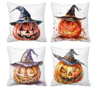 Víspera De Todos Los Santos Funda Cojin 45X45 Calabaza Fundas Cojines Exterior Impermeables Lino Cuadrado Cushion Covers con Cremallera Invisible, Salon Sofa Primavera Verano Jardín Dcoración 21I-1