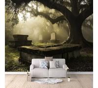 Víspera De Todos Los Santos Papel Pintado 400 x 280 cm Cementerio Del Bosque De Halloween Papel Pintado Fotomurales Pared Tejido No Tejido Decorativos Murales Fotográfico XXL Decoración de Paredes