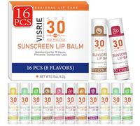 VISRIE Spf 30 Bálsamo Labial con Protección Solar, Bálsamo Labial Spf Bulk Travel Dimension-16 Pack, Paquete Bálsamo Labial Hidratante con Vitamina E E E Aceite de Coco - 8 Aromas