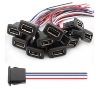 VISSQH 10 Piezas Conector USB A Hembra,3A 4 Pines Micro USB Tipo A Hembra con Cable,Conector de Montaje en Panel USB A de 4 Hilos 22AWG Zócalo Tipo A USB con Hebilla de Ranura a Presión
