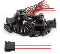 VISSQH 12 Piezas Conector USB A Hembra con Hebilla de Ranura a Presión,3A 2 Pines Micro USB Tipo A Hembra con Cable,Conector de Montaje en Panel USB A de 2 Hilos 22AWG Zócalo Tipo A USB