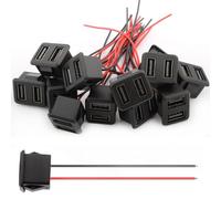 VISSQH 12 Piezas Conector USB A Hembra con Hebilla de Ranura a Presión,3A 2 Pines Micro USB Tipo A Hembra con Cable,Conector de Montaje en Panel de 2 Hilos 22AWG Zócalo(Doble