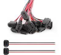 VISSQH 12 Piezas Conector USB C Hembra,3A 2 Pines Micro USB Tipo C Hembra con Cable,Conector de Montaje en Panel USB C de 2 Hilos 24AWG Zócalo Tipo C USB con hebilla de ranura a presión