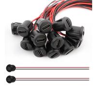 VISSQH 12 Piezas Negro Conector USB C Hembra,3A 2 Pines Micro USB Tipo C Hembra con Cable,Conector de Montaje en Panel USB C de 2 Hilos 24AWG Zócalo Tipo C USB con hebilla de ranura a presión