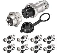 VISSQH 16pcs GX16 2Pin Panel Metal Mounting Round Aviation Plug, 16 mm Macho/Female Aviation Plug Cable Connector 2 Pin+Rubber Protective Cap and Screwdriver