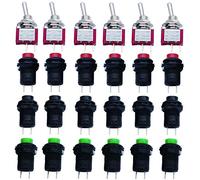 VISSQH 18pcs 12mm Pulsador pulsador redondo Interruptor de botón de Bloqueo+6pcs interruptor palanca Mini para Trompeta de Coche, PC, Lámpara de Mesa, Timbre de Casa