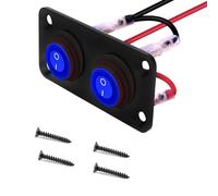 VISSQH 2 pcs Azul LED Interruptor Basculante Redondo,Interruptor redondo,DC 12V-24V 20A Interruptor de Impermeable Palanca ON/OFF,2 Gang Panel de Interruptor Basculante para coche, camión,barco,etc