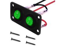 VISSQH 2 pcs Verde LED Interruptor Basculante Redondo,3 pines Interruptor redondo DC 12V-24V 10A Interruptor de Palanca ON/OFF,2 Gang Panel de Interruptor Basculante para coche, camión,barco,etc