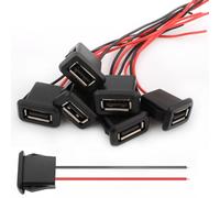 VISSQH 6 conectores USB A hembra, 2 pines 3 A toma de soldadura, 2 cables montaje en panel, 22 AWG Micro hembra Jack Cable con hebilla a presión