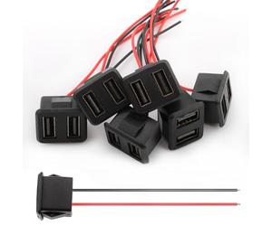 VISSQH 6 Piezas Conector USB A Hembra,3A 2 Pines Micro USB Tipo A Hembra con Cable,Conector de Montaje en Panel USB A de 2 Hilos 22AWG Zócalo Tipo A USB con Hebilla de Ranura a Presión,Doble