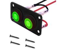 VISSQH Verde LED Interruptor Basculante Redondo,DC 12V-24V 20A Interruptor de Impermeable Palanca ON/OFF,2 Gang Panel de Interruptor Basculante para coche, camión,barco,etc