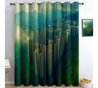 Vista Aérea De La Ciudad De Hong Kong Cortinas Opacas Ojales Cortinas Cortina Anti Luz Opacas Cortinas Aislantes Termicas, para Salon Dormitorio, 2 Piezas, 140 x 300 cm, Verde