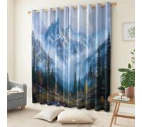 Vista Aérea De Montañas De Bosques Naturales Cortinas Opacas Ojales Cortinas Cortina Anti Luz Opacas Cortinas Aislantes Termicas, para Salon Dormitorio, 2 Piezas, 140 x 300 cm, Azul Grisáceo