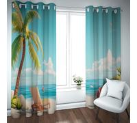 Vista al Atardecer a la Playa Cortinas Opacas Paisaje Tropical Ventanas Cortinas Oscurecerse la habitación Vista Decorativa para la privacidad Cortinas privacidad 2 Paneles (W175xL180cm Cada uno)