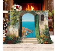 Vista Al Mar Desde El Arco Pintado Manta Sofa Polar de Franela Supersuave y Acogedora 100x130 cm Verde Manta Cama Multifuncional Esponjosa para Dormitorio Sofá Viajes