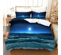Vista al mar iluminada por la Luna Funda para Edredón Impreso En 3D con Cremallera Sea Wave Juego De Ropa De Cama De Microfibra Suave Decoración Moderna para Adolescentes Double(200x200cm)