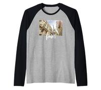 Vista callejera de la torre Eiffel París Camiseta Manga Raglan