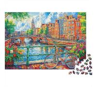 Vista Canal Casco Antiguo Puzzle de 1000 Piezas Papel para Adultos Calle Colorida con Flores Juego de Puzzle 1000 Piezas Relajante Hogar Regalo 52x38cm/1000pcs