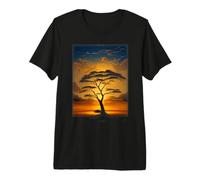 Vista De África Acacia Árbol Silueta Puesta del Sol Camiseta Premium