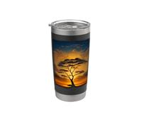 Vista De África Acacia Árbol Silueta Puesta Del Sol Vaso térmico de acero inoxidable de doble pared