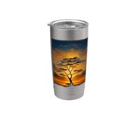 Vista De África Acacia Árbol Silueta Puesta Del Sol Vaso térmico de acero inoxidable de doble pared