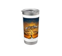 Vista De África Acacia Árbol Silueta Puesta Del Sol Vaso térmico de acero inoxidable de doble pared
