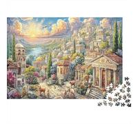 Vista de Atardecer en París Rompecabezas Premium de cartón de Templo Griego Antiguo en Pueblo costero, Entretenimiento contra el aburrimiento, decoración del hogar 52x38cm/1000 Piezas