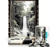 Vista de Cascada Desde la Biblioteca Rompecabezas japonés 1000 Juego Think Boost Cierre hermético Sin Piezas Sueltas Desafío Cerebral Interactivo para el hogar (38x52cm)