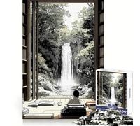 Vista de Cascada Desde la Biblioteca Rompecabezas japonés de 1000 Piezas Entrenamiento de Pensamiento Entretenimiento Casual Bordes definidos Sorpresa de cumpleaños (38x52cm)