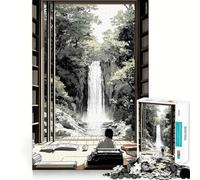 Vista de Cascada Desde la Biblioteca Rompecabezas japonés de 1000 Piezas para Adultos Juego de lógica con Cortes de precisión y Bordes Lisos reuniones Familiares (50x75cm)