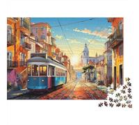 Vista de la Calle del tranvía Vintage 1000 Piezas Cartón Resistente Rompecabezas Premium Pareja Socios Descompresión Desafío Decoración De Paredes Paquete De Valor 52x38cm/1000pcs