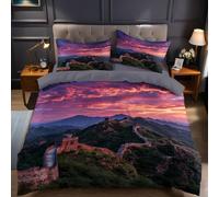 Vista de la Gran Muralla al Atardecer Funda nórdica Cama 150 Verde Funda edredón 220x240 cm Microfibra poliéster y algodón, Transpirable y Suave, 2 Fundas de Almohada, Juego de Ropa de Cama