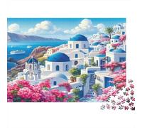 Vista de la Isla de Santorini Jigsaw Vista de Santorini, Grecia Puzzle Mil Piezas para Jóvenes Adultos - Papel Resistente Entretenimiento Regalo Original Navidad 52x38cm/1000pcs