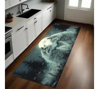 Vista De La Luna Alfombra de Cocina 50 x 80 cm Animal Lobo Antideslizante y Lavable, Camino Multiusos Resistente al Desgaste, Antimanchas, Ideal para Bajo Fregadero y Fogones