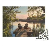 Vista de Lago Muelle Sillas Rompecabezas de 1000 Piezas para Hombres Mujeres Adultos Atardecer Pacífico en Muelle del Lago Escena Natural Tranquila Robusto Vibrante Regalo Familiar 70x50cm/1000pzs