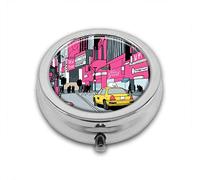 Vista de Manhattan y una cabina de taxi en Times Square Custom Round SilverBox Pocket 2.1" - 3 compartimentosBox/Pastillero Pocket