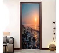 Vista Del Amanecer En La Costa Autoadhesivo Vinilos Para Puertas, Azzurro Autoadhesivo Adhesivo Fotográfico Para Puerta o Pared, Arte Mural Etiqueta Carteles Pegatinas De Pared Diy 86x200 cm