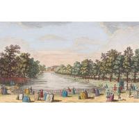 Vista del canal en St. James's Park Buckingham House & c. tomada del desfile Londres Inglaterra. Después de una impresión fechada en 1753 de una obra de Caneletto. Publicado por Robert Sayer