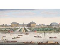 Vista del Hospital Real en Chelsea y la Rotonda en Ranelaigh Gardens Londres Inglaterra. Después de una impresión fechada en 1751 de una obra de Thomas Bowles. Publicado por Robert Sayer. Colorización