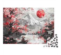 Vista del Lago Montaña Nevada Puzzle de 1000 Piezas Papel para Adultos Cerezos y Amanecer Puzzle para Toda la Familia Relajación Decoración Hogar Enfoque Regalo 38x26cm/1000pcs