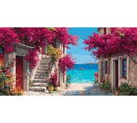 Vista Del Mar Diamond Painting Adultos, 5D Cuadrados Pintura Diamante Pueblo de Flores Square Drill Cuadro Diamantes Kit Completo 60x120cm, DIY Pintar con Diamantes para Decoración de Hogar (SQ42)