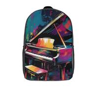 Vista del planeta impresa en 3D a través de un arco antiguo - Mochila infantil linda mochila escolar mochila casual al aire libre para niños de nivel intermedio, Instrumento de piano, 17"