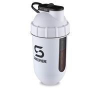 Vista del vaso ShakeSphere: Botella de agitador de proteínas con ventana lateral, 24 oz ● Mezcla de forma de cápsula ● Limpieza fácil (blanco mate con ventana negra)