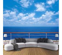 Vista Desde La Cubierta De Un Crucero Papel Pintado Panorámico 400x280cm, Vista Tranquila Al Mar Papel Pintado De Seda, Grandes Murales Para Salón Sala De Estar Estudio Decoración, Azul