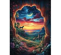 Vista desde una cueva de un atardecer mágico Puzzle 500 Piezas Cartón Grueso Para Adolescentes Paisajes y ciencia ficción Mejora Coordinación Ojo-Mano Actividad Compartir Familia Pieza Colección Navid